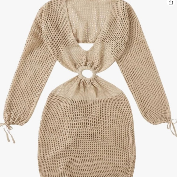 MakeMeChic Women's Crochet Cover Up Long Sleeve Knitted Swim Beach Cover… - Picture 1 of 4